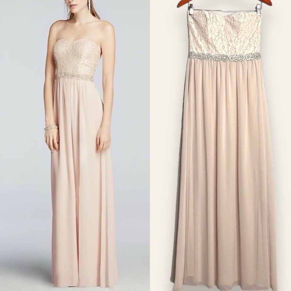 Strapless Chiffon Pastel Juniors Prom Bridesmaids Maxi Dress Size 7 Glitter Lace
